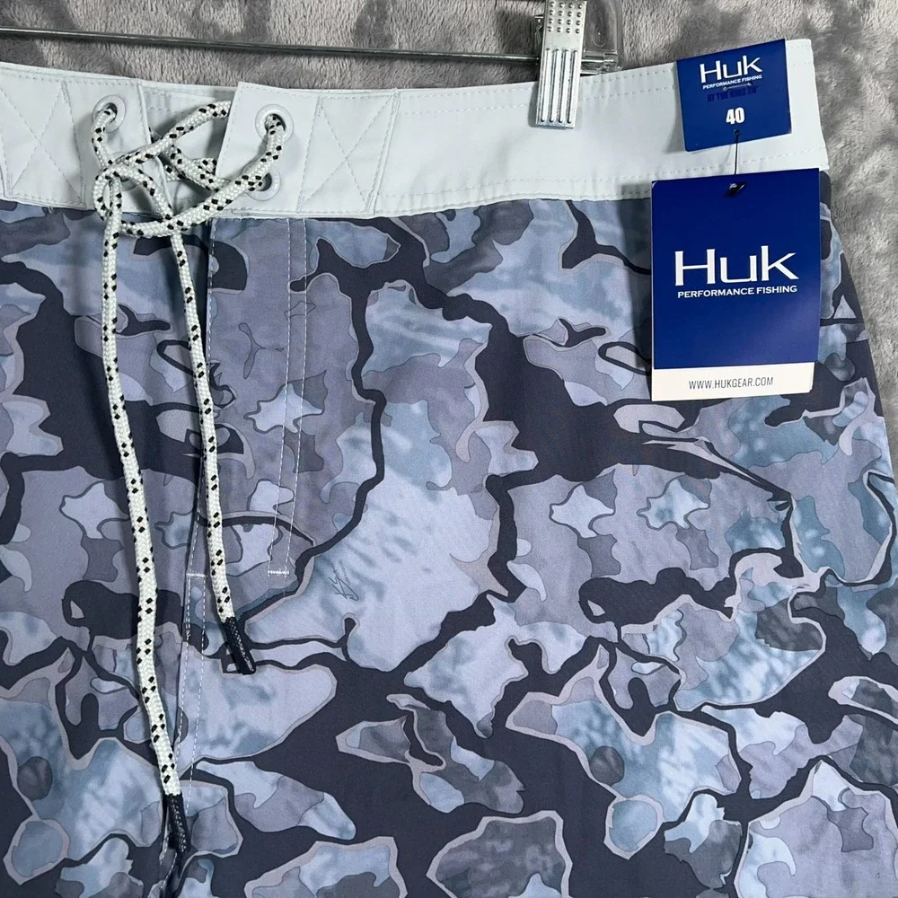 Huk Current Camo Classic Board Shorts Mens 40 New Blue Shorts Fishing Trunks